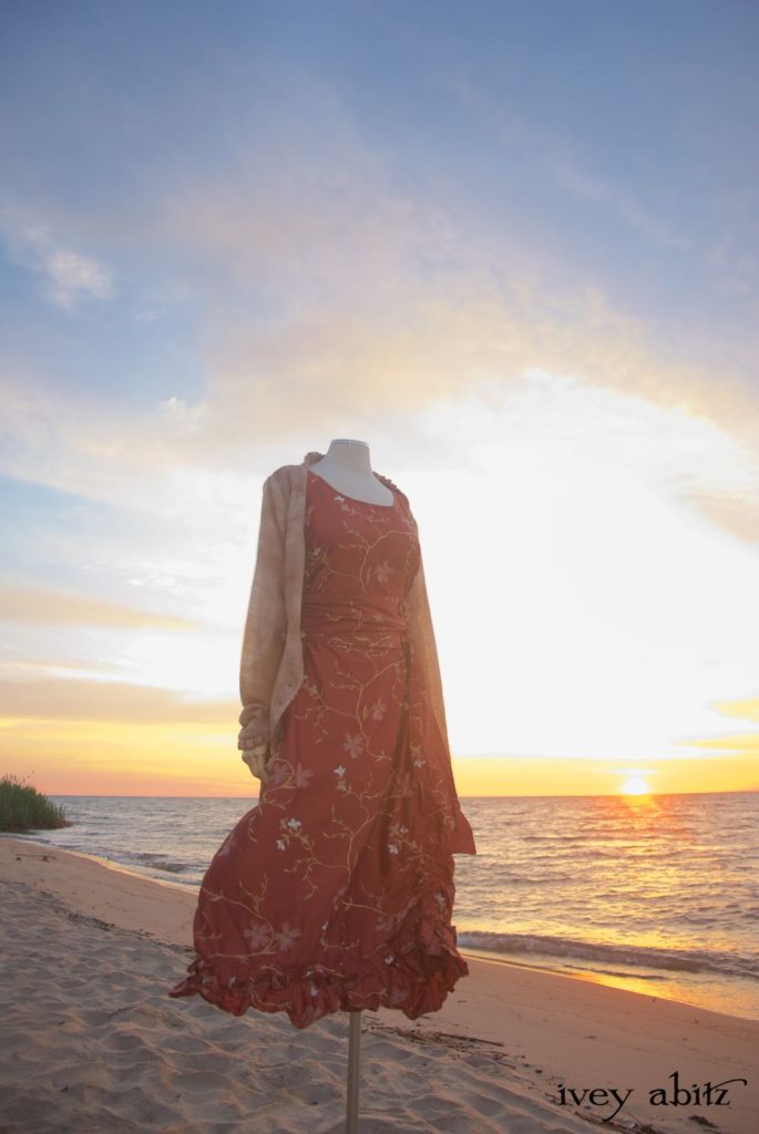 A look from the Midsummer 2018 Ivey Abitz Bespoke photoshoot on the beach of Lake Huron at sunrise.
